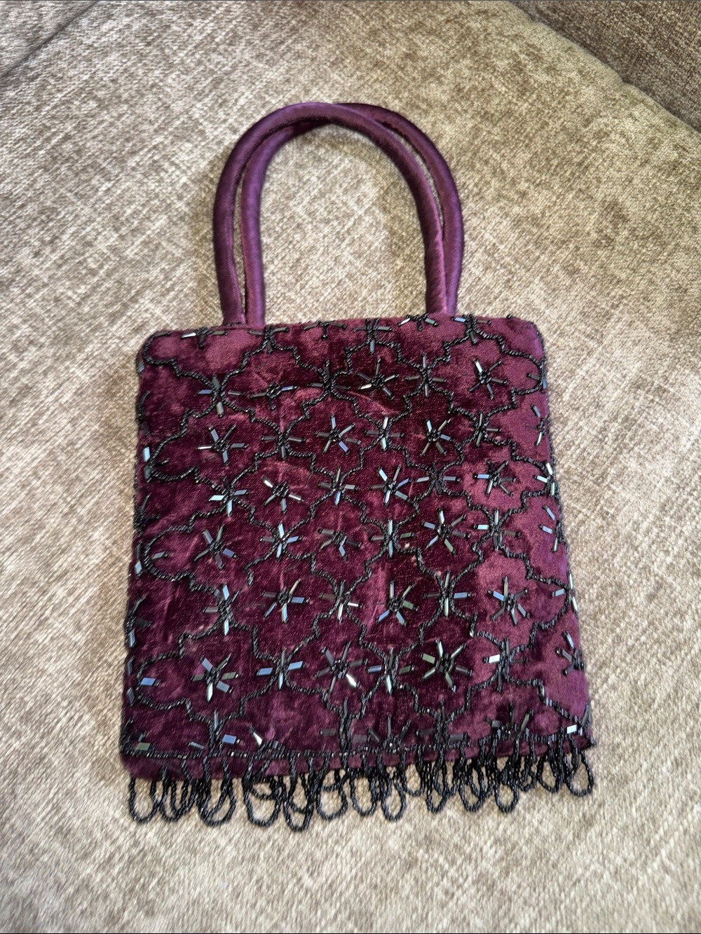 Y2K Plum Beaded Velvet Crossbody Bag